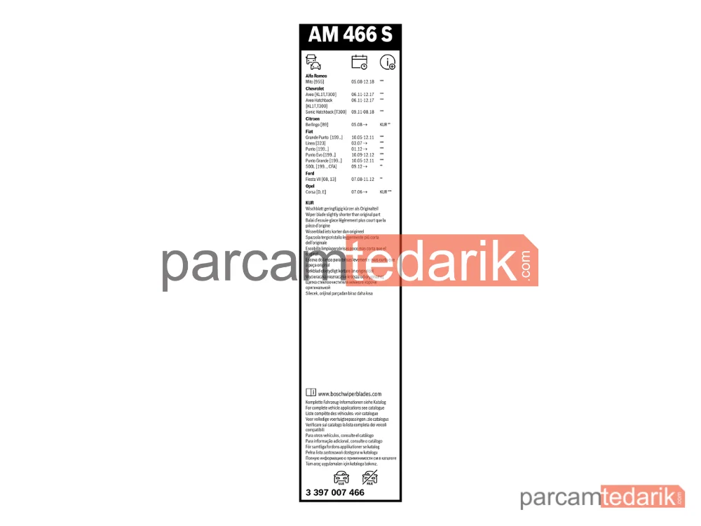 BOSCH 3397007466 | Silecek Süpürgesi (380 mm) — Fiat Grande Punto, Alfa Romeo Mito, Fiat Punto Evo