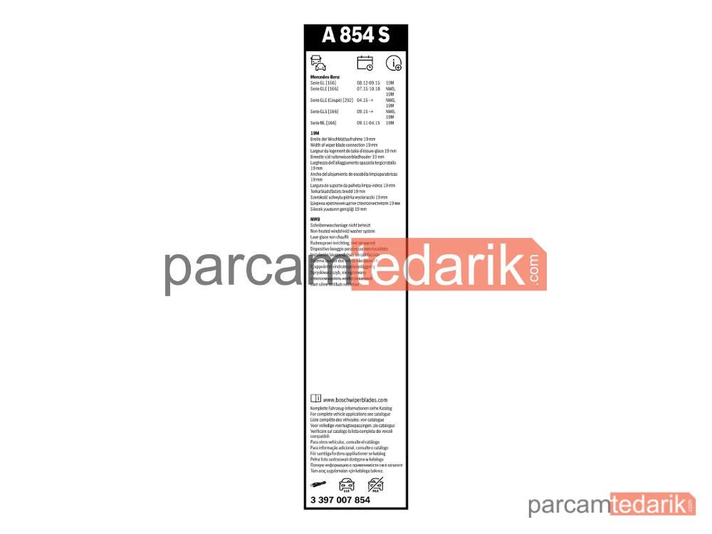 BOSCH 3397007854 | Silecek Süpürgesi (575 mm) — Mercedes-Benz Gle, Mercedes-Benz Gle Coupe, Mercedes-Benz M-Serisi