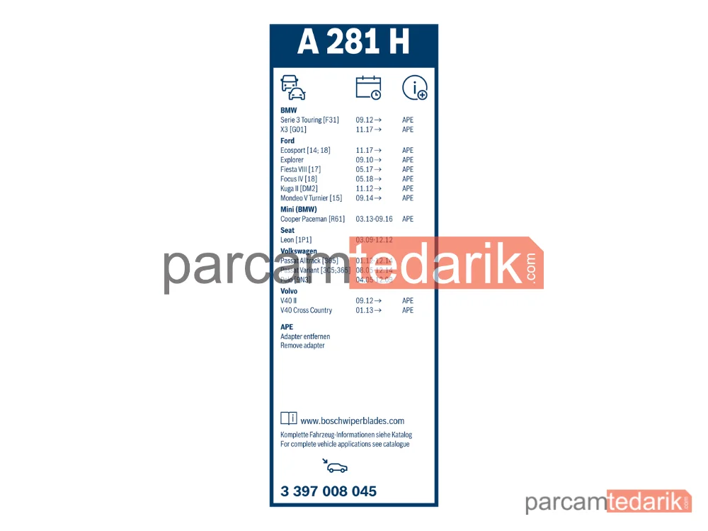 BOSCH 3397008045 | Silecek Süpürgesi (280 mm) — BMW 3 Touring, BMW X3, VW Passat B6 Variant