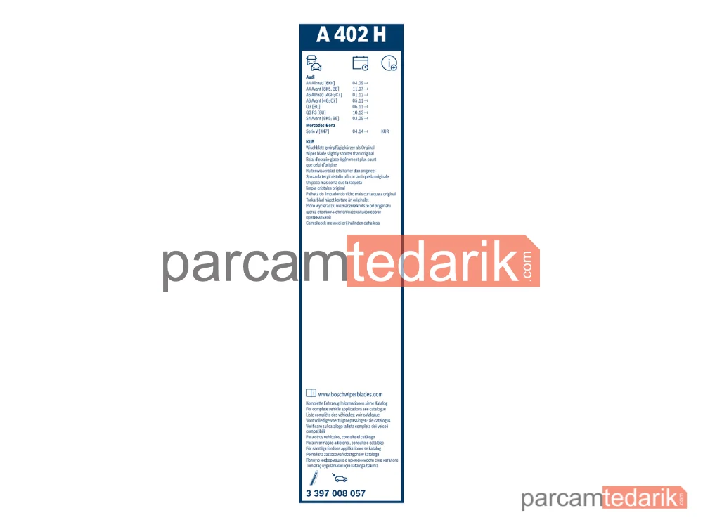 BOSCH 3397008057 | Silecek Süpürgesi (400 mm) — Audi A6 C7, Mercedes-Benz Vito Tourer, Audi A4 B8