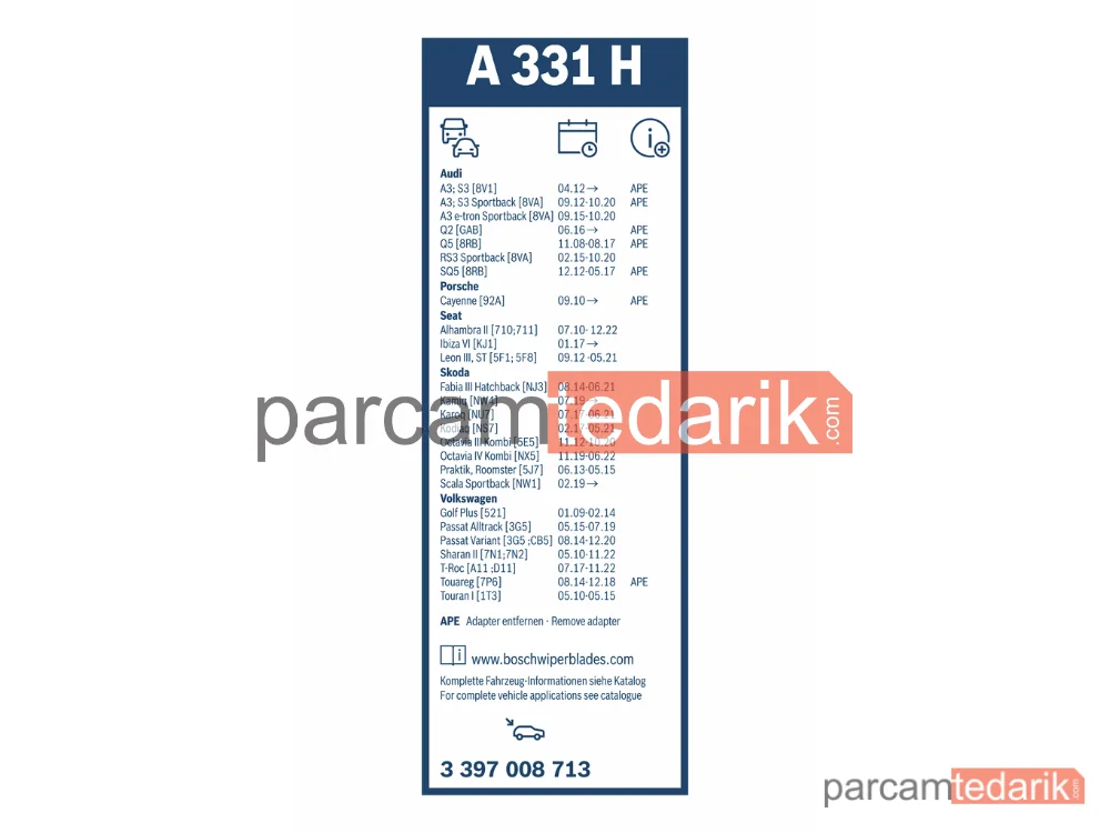 BOSCH 3397008713 | Silecek Süpürgesi (330 mm) — Seat Leon ST, Audi A3, VW Passat B8 Variant