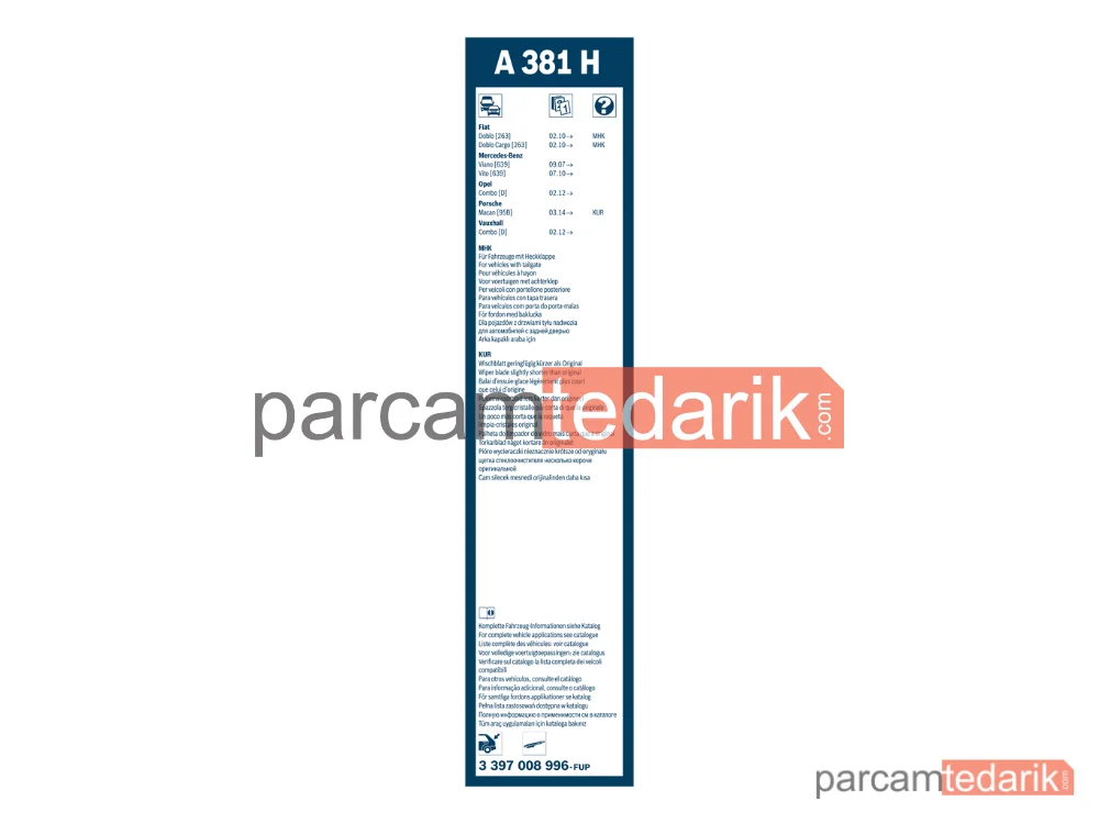 BOSCH 3397008996 | Silecek Süpürgesi (380 mm) — Mercedes-Benz Vito Tourer, Mercedes-Benz Vito Mixto