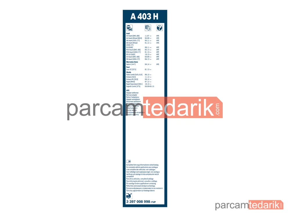 BOSCH 3397008998 | Silecek Süpürgesi (400 mm) — Audi A6 C7, Audi A4 B8, VW Transporter T6 / Caravelle T6