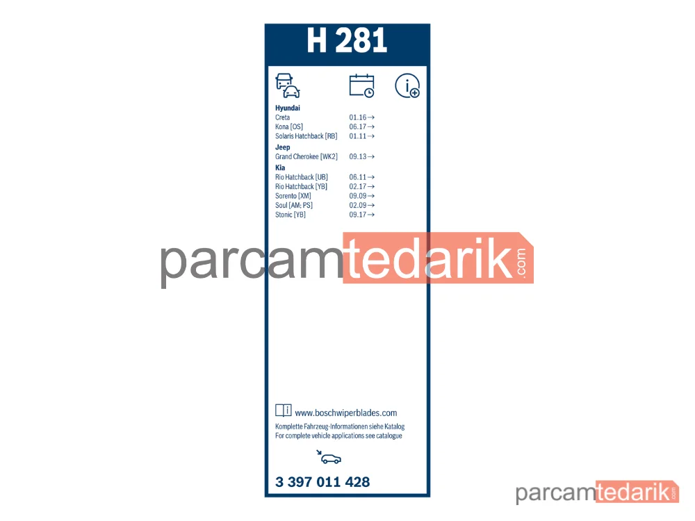 BOSCH 3397011428 | Silecek Süpürgesi (280 mm) — Hyundai Kona, Kia Rio IV, Kia Stonic