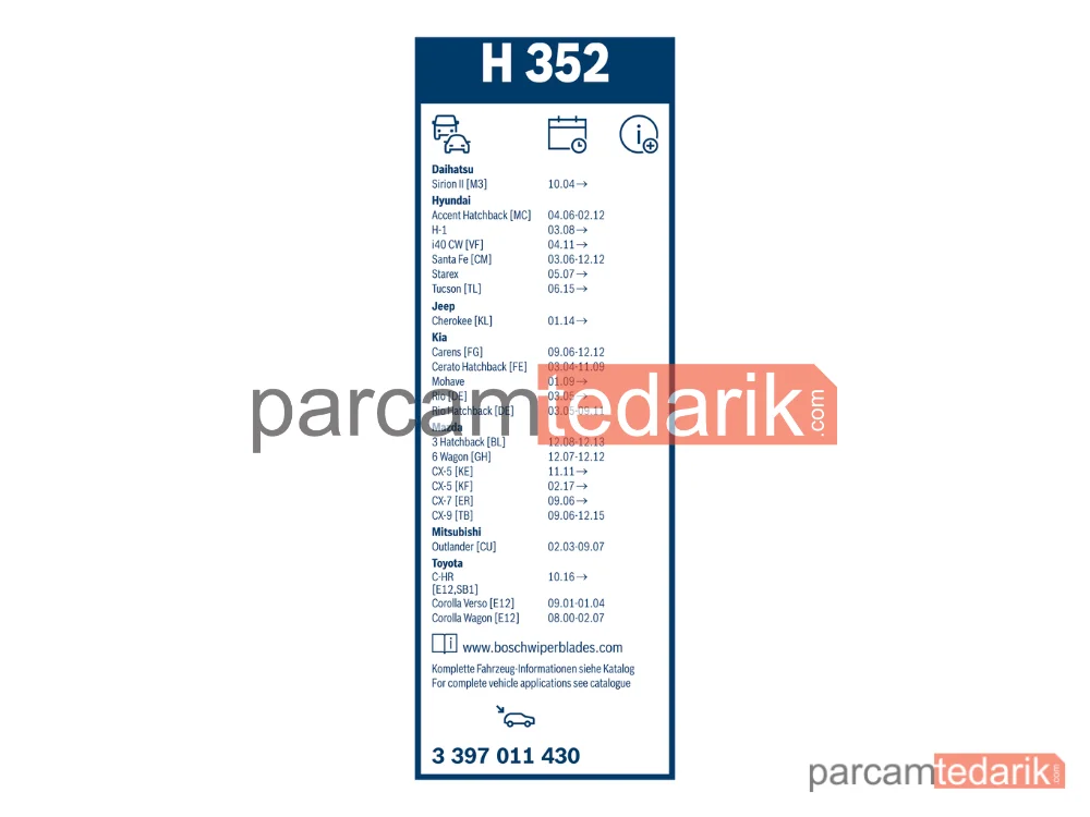 BOSCH 3397011430 | Silecek Süpürgesi (350 mm) — Hyundai Tucson, Mazda CX-5, Hyundai Santa FÉ II