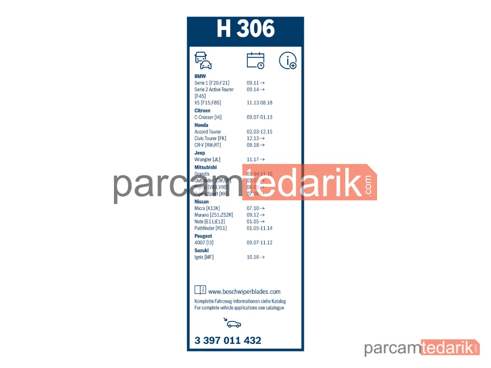 BOSCH 3397011432 | Silecek Süpürgesi (300 mm) — BMW 1, BMW 2 Active Tourer, BMW X5
