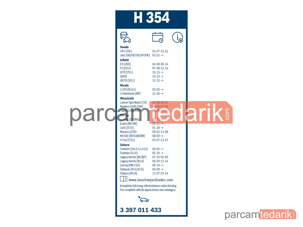 BOSCH 3397011433 | Silecek Süpürgesi (350 mm) — Mazda CX-30, Kia Sportage II, Subaru Forester