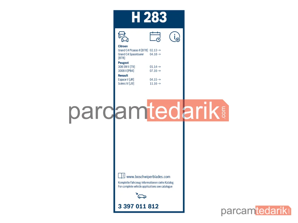 BOSCH 3397011812 | Silecek Süpürgesi (280 mm) — Peugeot 308 SW II, Renault Scénic IV, Citroen Grand C4 Spacetourer