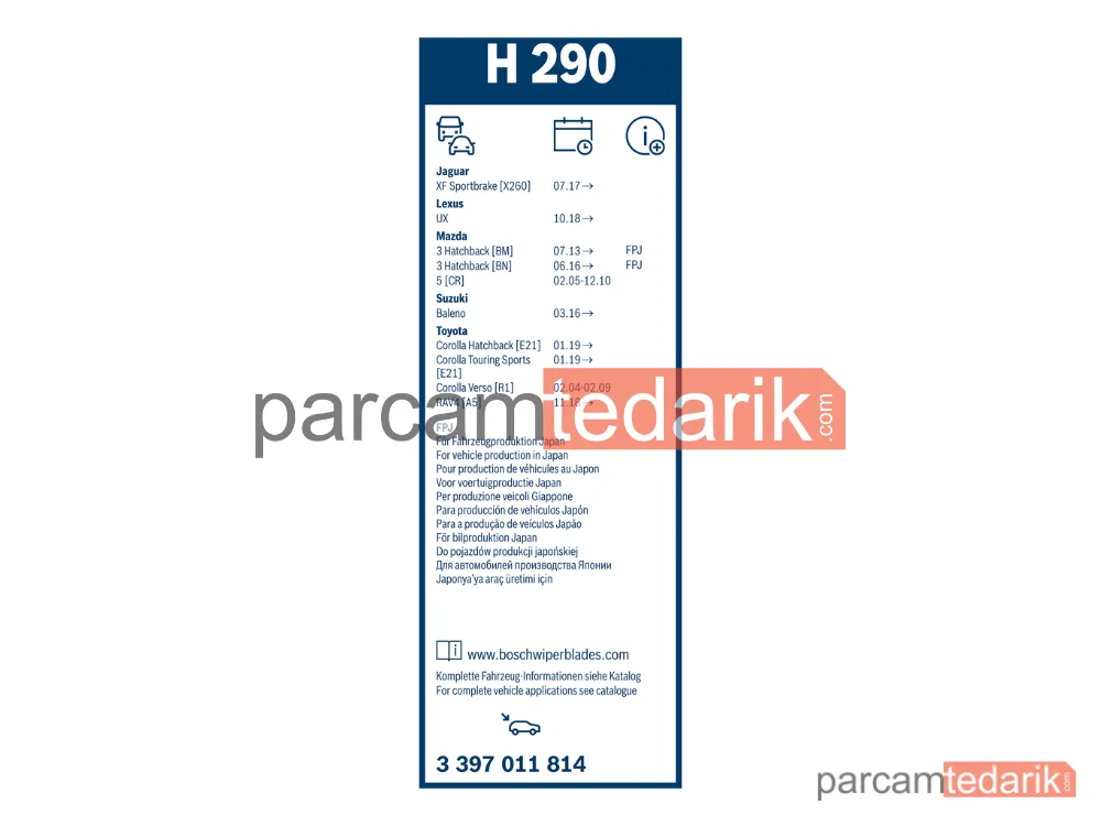 BOSCH 3397011814 | Silecek Süpürgesi (290 mm) — Toyota Rav 4 V, Jaguar XF Sportbrake, Mazda 3