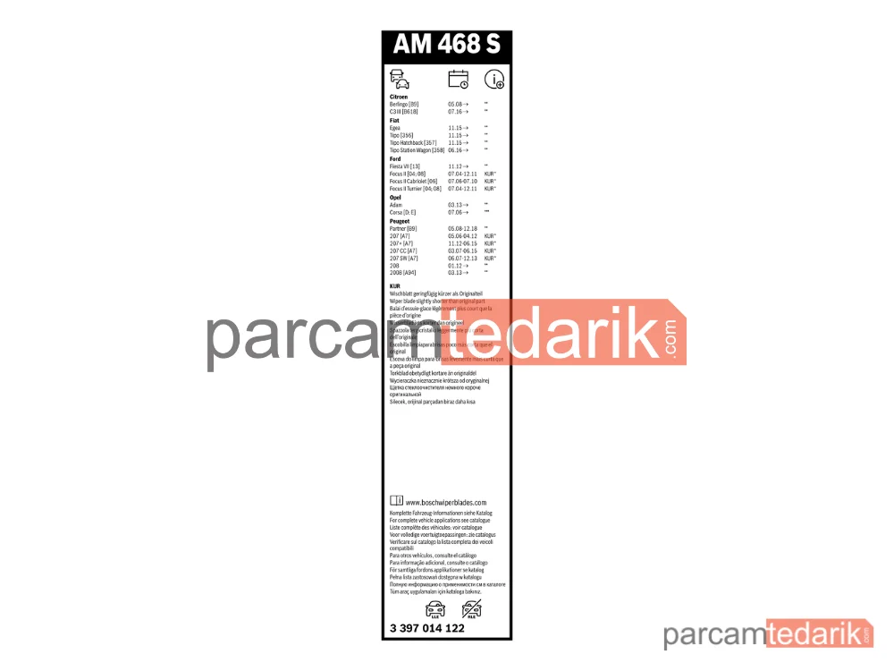 BOSCH 3397014122 | Silecek Süpürgesi (400 mm) — Peugeot 208 I, Citroen Berlingo, Opel Corsa D