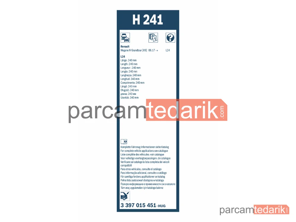 BOSCH 3397015451 | Silecek Süpürgesi (240 mm) — Renault Megane IV, Renault Megane IV Grandtour, Peugeot 5008 II