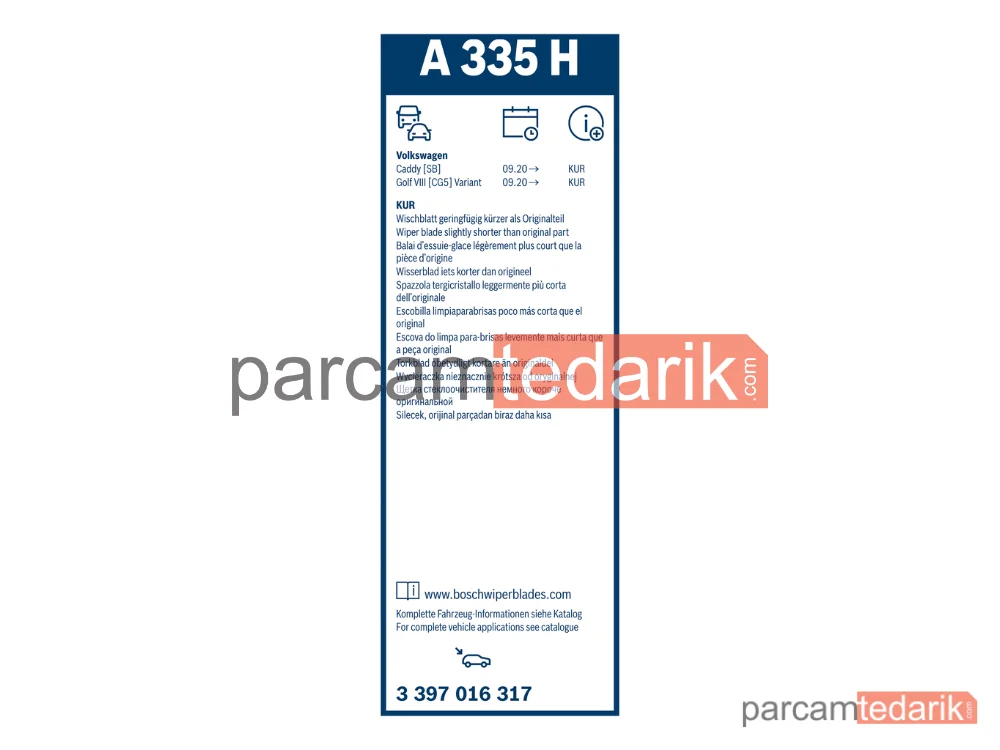 BOSCH 3397016317 | Silecek Süpürgesi (330 mm) — Skoda Octavia IV Combi, VW Passat B8 Variant, Skoda Karoq