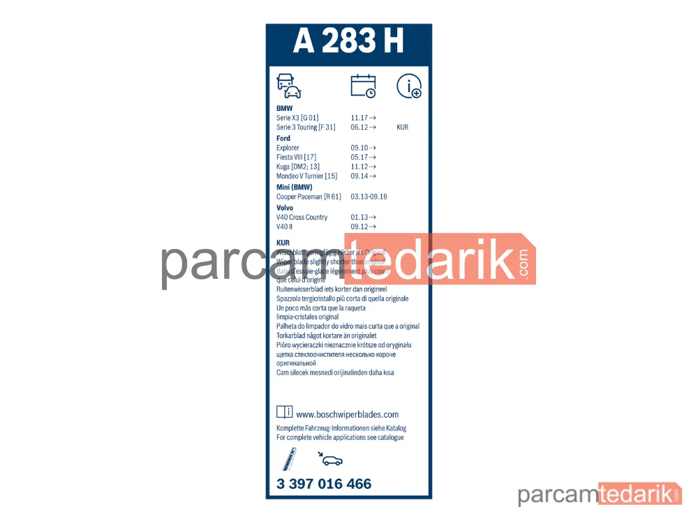BOSCH 3397016466 | Silecek Süpürgesi (280 mm) — BMW 3 Touring, BMW X3, Ford Mondeo V
