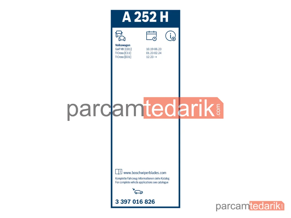 BOSCH 3397016826 | Silecek Süpürgesi (250 mm) — VW Golf VIII, Peugeot 308 III, DS 4 II
