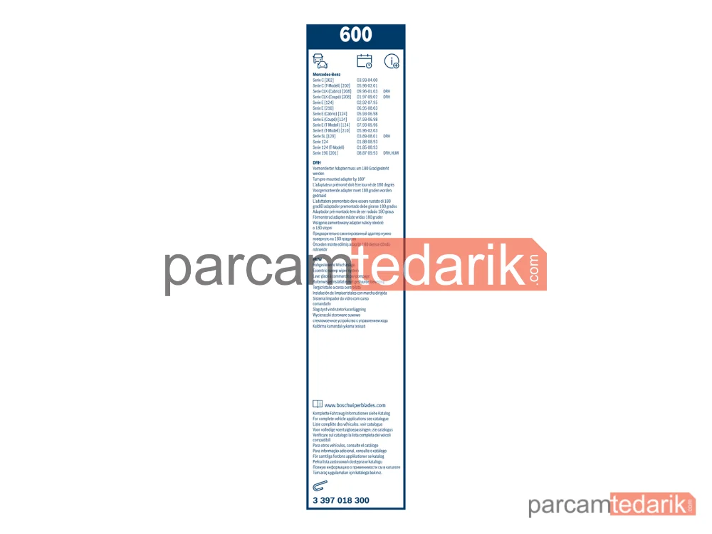 BOSCH 3397018300 | Silecek Süpürgesi (600 mm) — Mercedes-Benz 124, Mercedes-Benz 124 T-Model, Mercedes-Benz 190