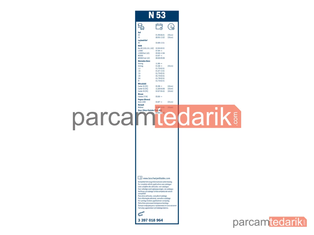 BOSCH 3397018964 | Silecek Süpürgesi (500 mm) — Fiat Ducato Panorama, Mercedes-Benz T1, Mercedes-Benz T2/L