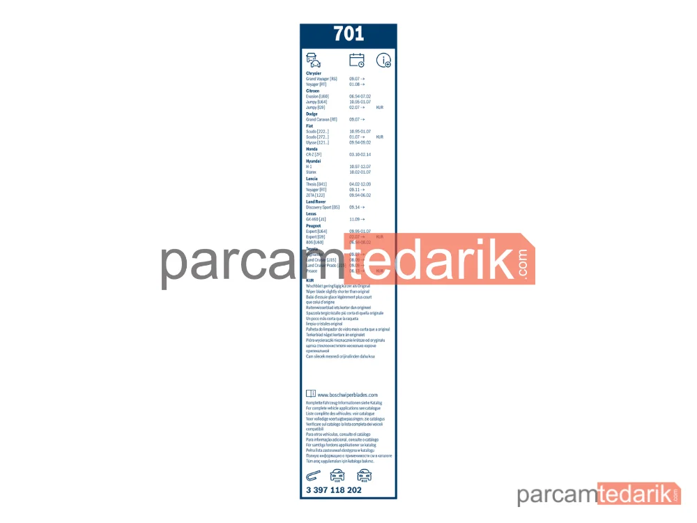 BOSCH 3397118202 | Silecek Süpürgesi (650 mm) — Peugeot Expert, Toyota Camry, Land Rover Discovery Sport