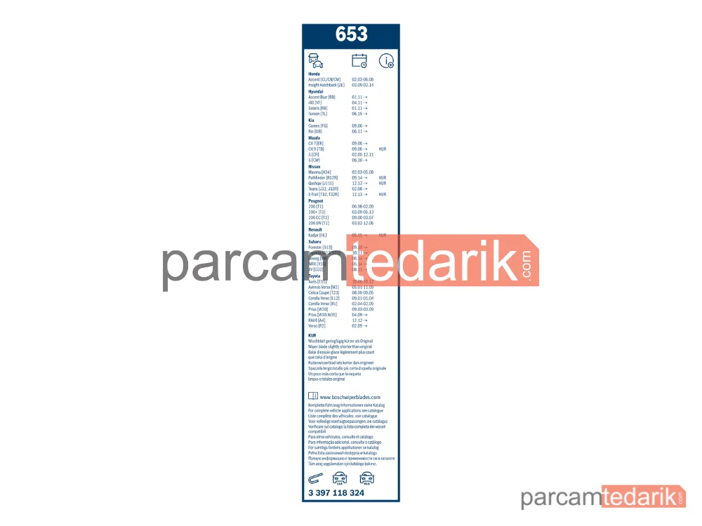BOSCH 3397118324 | Silecek Süpürgesi (400 mm) — Hyundai Tucson, Hyundai i30, Kia Sportage IV