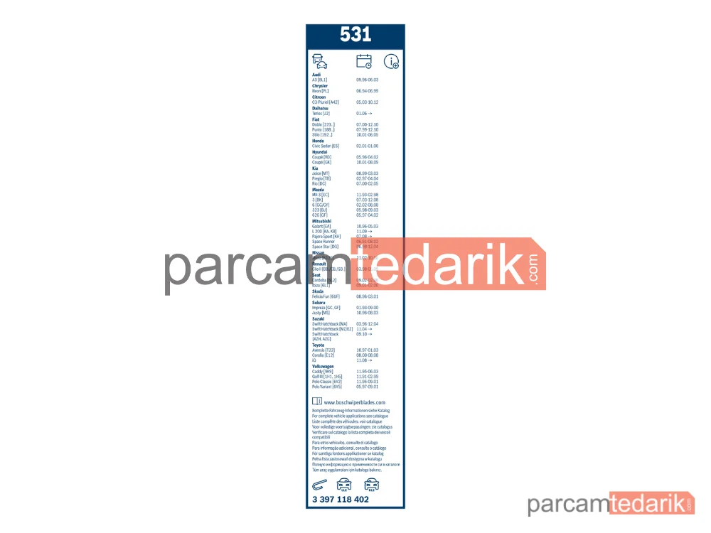 BOSCH 3397118402 | Silecek Süpürgesi (450 mm) — Seat Cordoba, Renault Clio II, Seat Ibiza II
