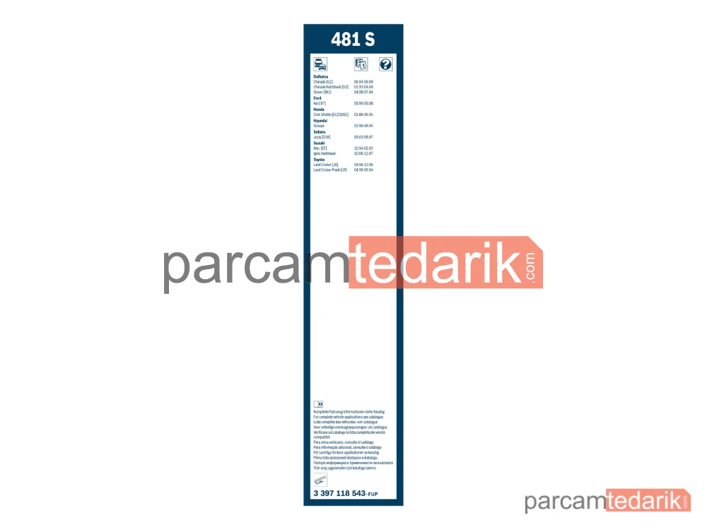 BOSCH 3397118543 | Silecek Süpürgesi — Daihatsu Charade III, Mitsubishi Galant VI, Daihatsu Charade IV