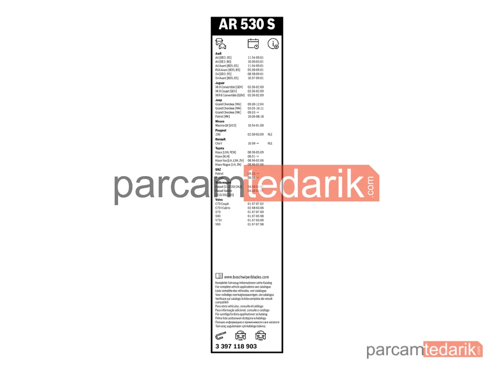 BOSCH 3397118903 | Silecek Süpürgesi (530 mm) — Volvo V70 I, VW Passat B3/B4, Volvo S70