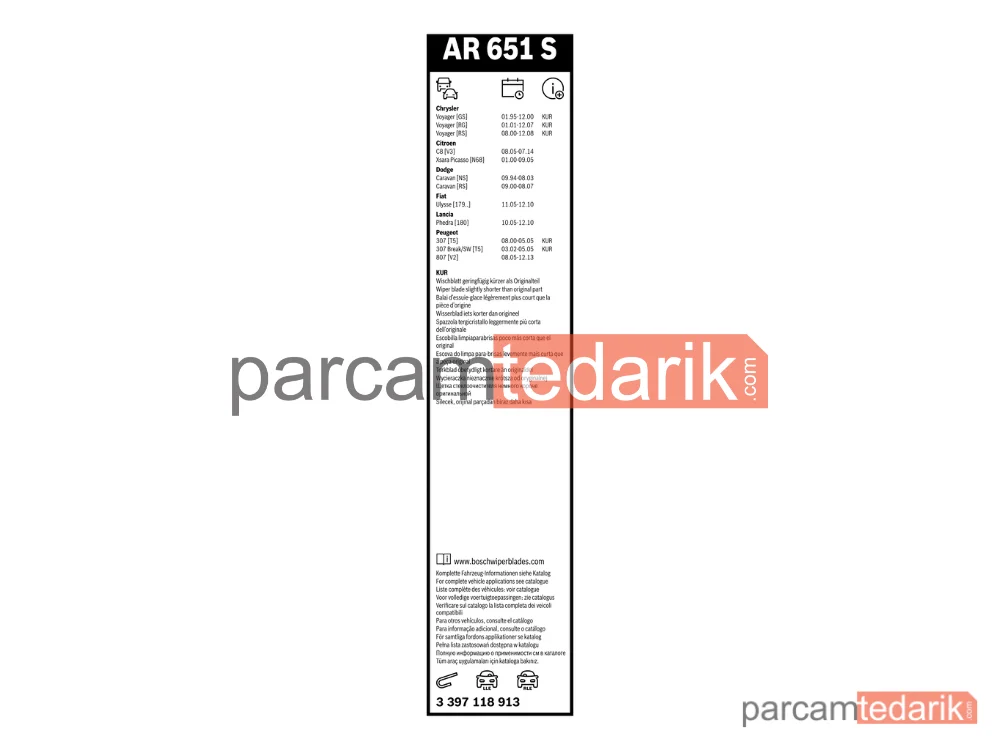 BOSCH 3397118913 | Silecek Süpürgesi (650 mm) — Citroen C8, Citroen Xsara Picasso, Peugeot 307 Break
