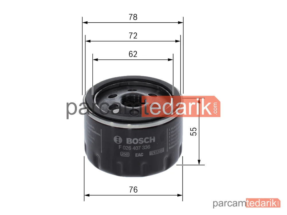 BOSCH F026407336 | Yağ Filtresi — Volvo 440, Volvo 460, Volvo 480