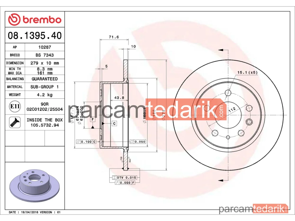 BREMBO 08139540 | Fren Diski (Arka) — Mercedes-Benz S-Serisi, Mercedes-Benz 123, Mercedes-Benz /8