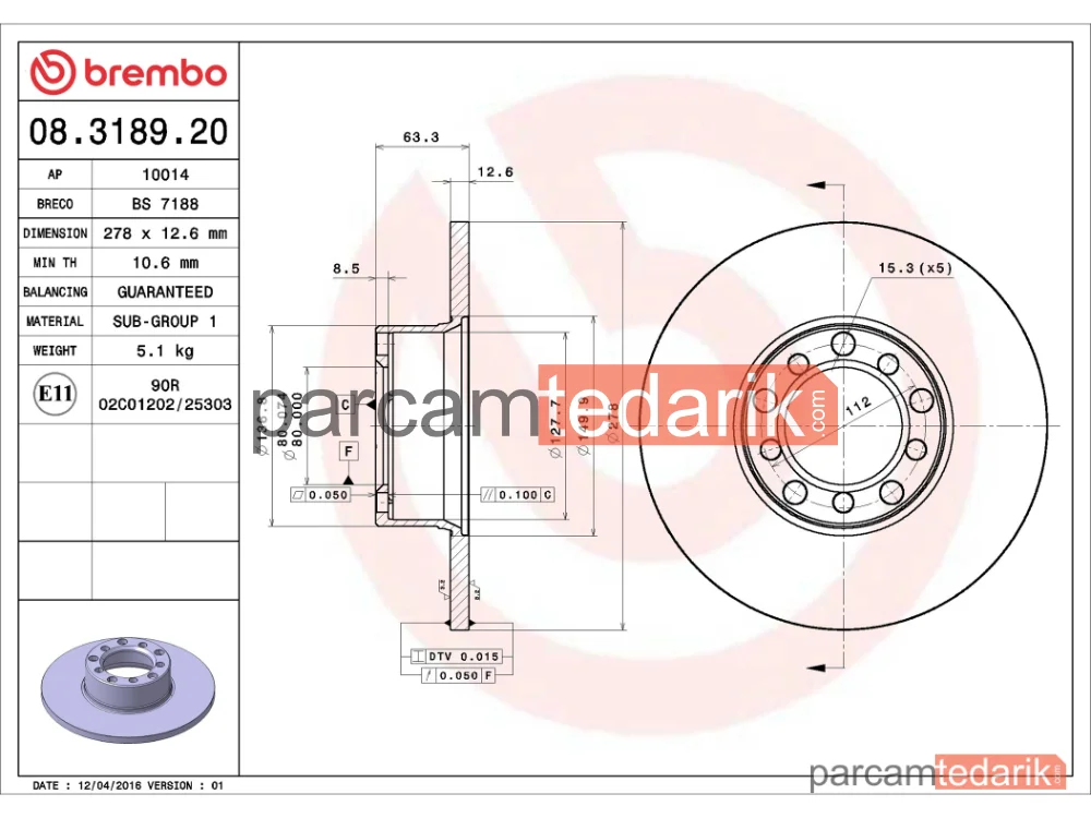 BREMBO 08318920 | Fren Diski (Ön) — Mercedes-Benz 123, Mercedes-Benz 123 T-Model, Mercedes-Benz /8