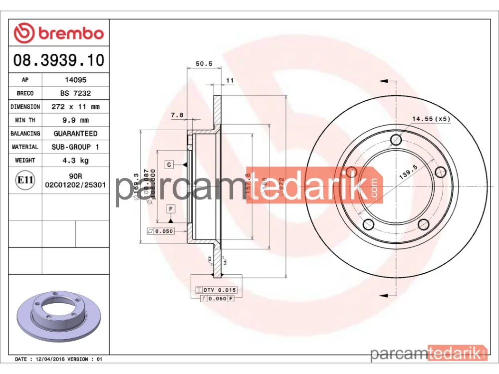 BREMBO 08393910 | Fren Diski (Ön) — Lada Niva Suv, Lada Nadeschda, Lada Samara