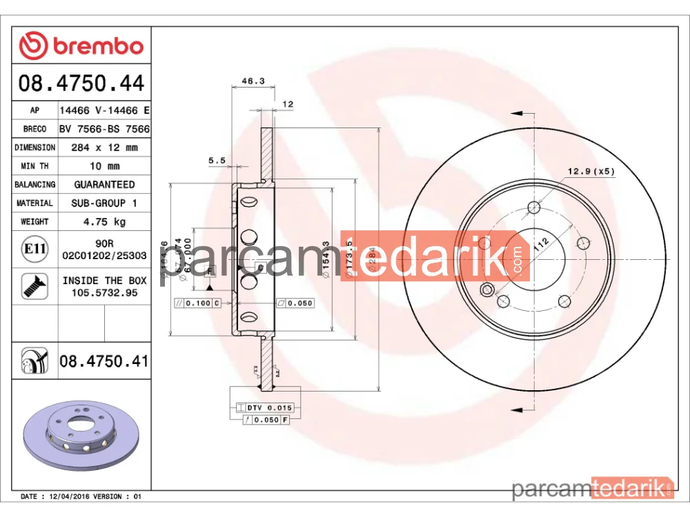 BREMBO 08475041 | Fren Diski (Ön) — Mercedes-Benz C-Serisi