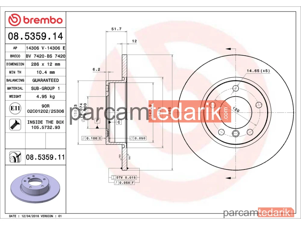 BREMBO 08535914 | Fren Diski (Ön, Düz) — BMW 3, BMW Z3 Roadster, BMW 3 Compact