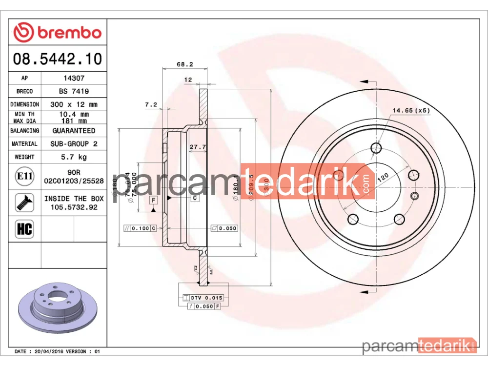 BREMBO 08544210 | Fren Diski (Arka) — BMW 7
