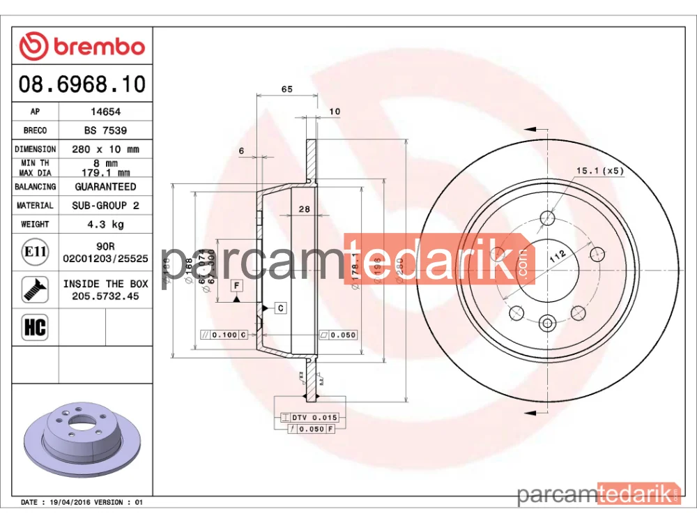 BREMBO 08696810 | Fren Diski (Arka) — Mercedes-Benz Vito, Mercedes-Benz V-Serisi