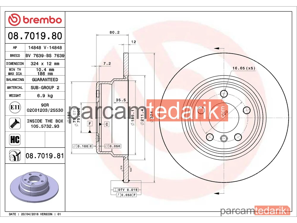 BREMBO 08701981 | Fren Diski (Arka) — BMW X5