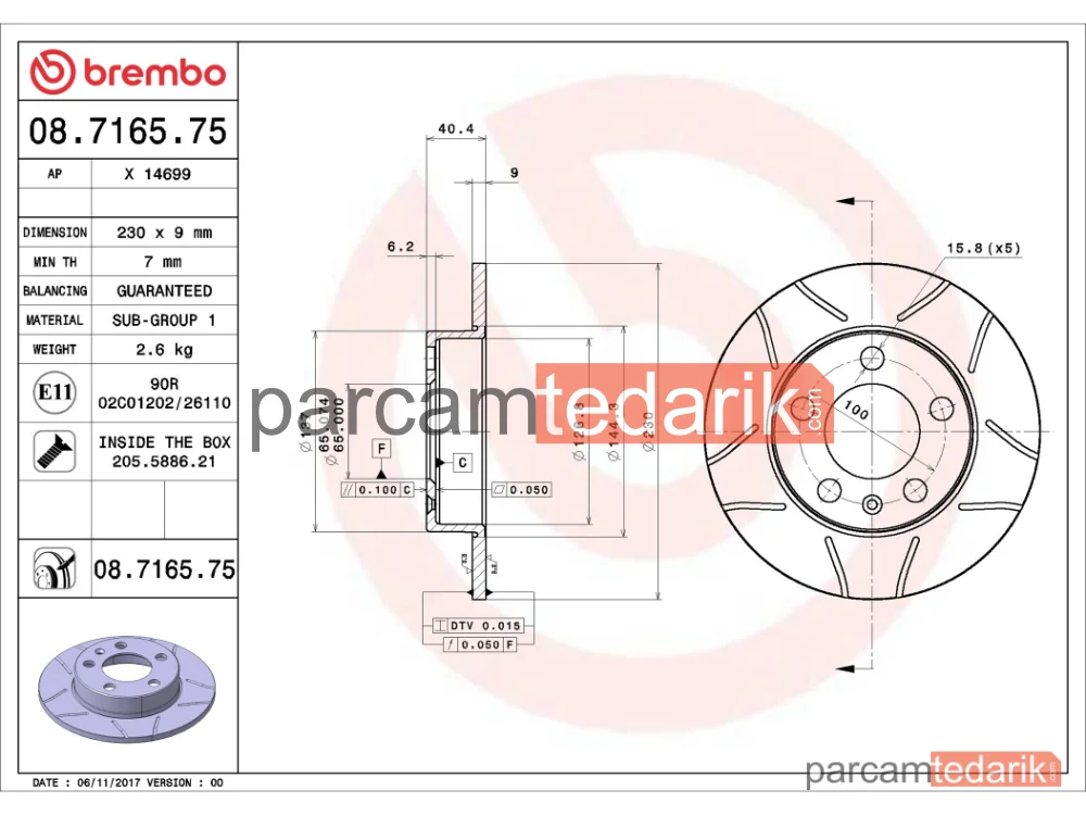 BREMBO 08716575 | Fren Diski (Arka, 232x90 mm, 5×100) — Seat Ibiza IV, Seat Ibiza IV SC, VW Polo V