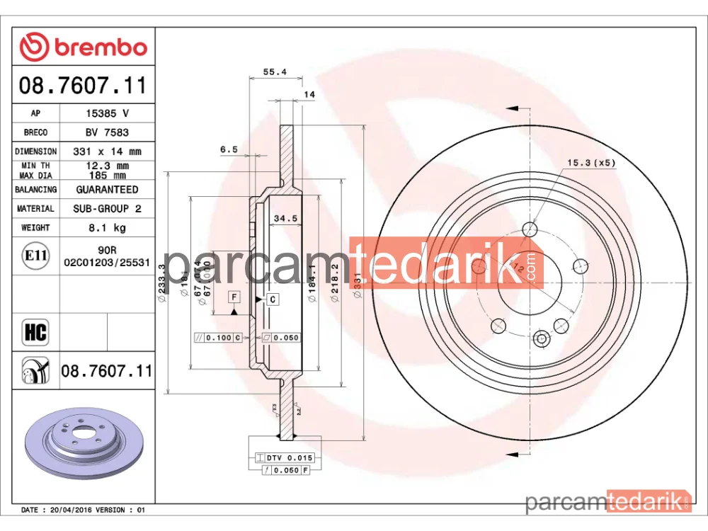 BREMBO 08760711 | Fren Diski (Arka) — Mercedes-Benz M-Serisi
