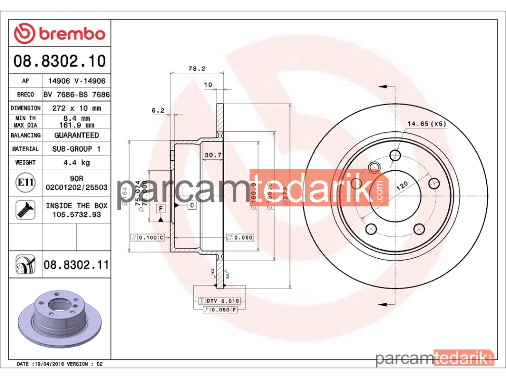 BREMBO 08830211 | Fren Diski (Arka) — BMW 3 Compact