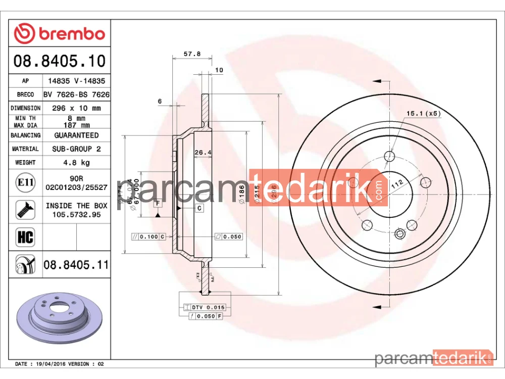 BREMBO 08840510 | Fren Diski (Arka) — Mercedes-Benz Vito, Mercedes-Benz Vito / Mixto, Mercedes-Benz Viano