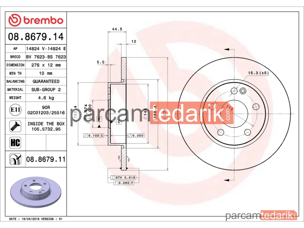 BREMBO 08867914 | Fren Diski (Ön) — Mercedes-Benz A-Serisi