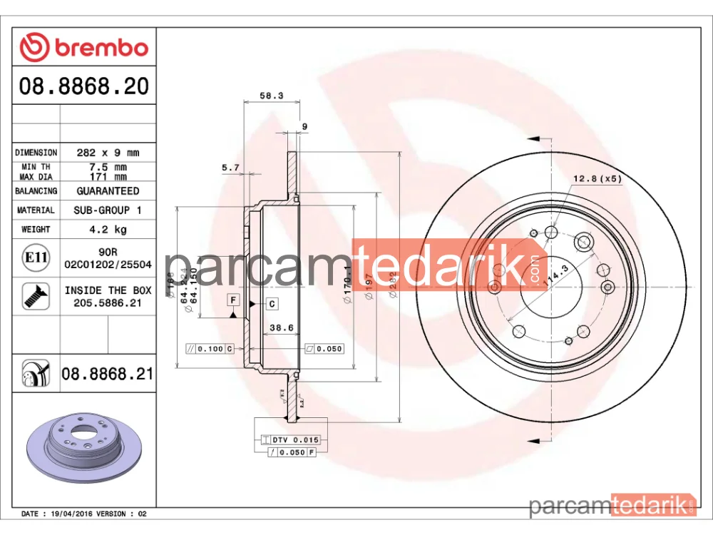 BREMBO 08886820 | Fren Diski — Honda Cr-V II