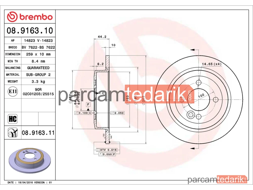 BREMBO 08916310 | Fren Diski (Arka) — Mini, Mini Cabrio
