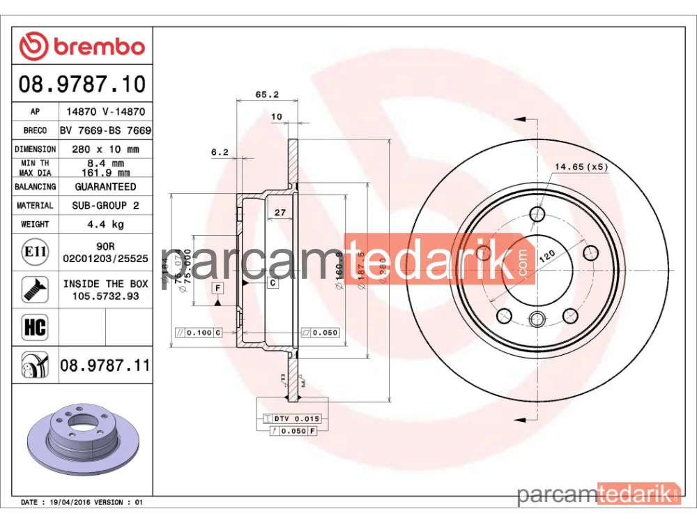 BREMBO 08978711 | Fren Diski (Arka)