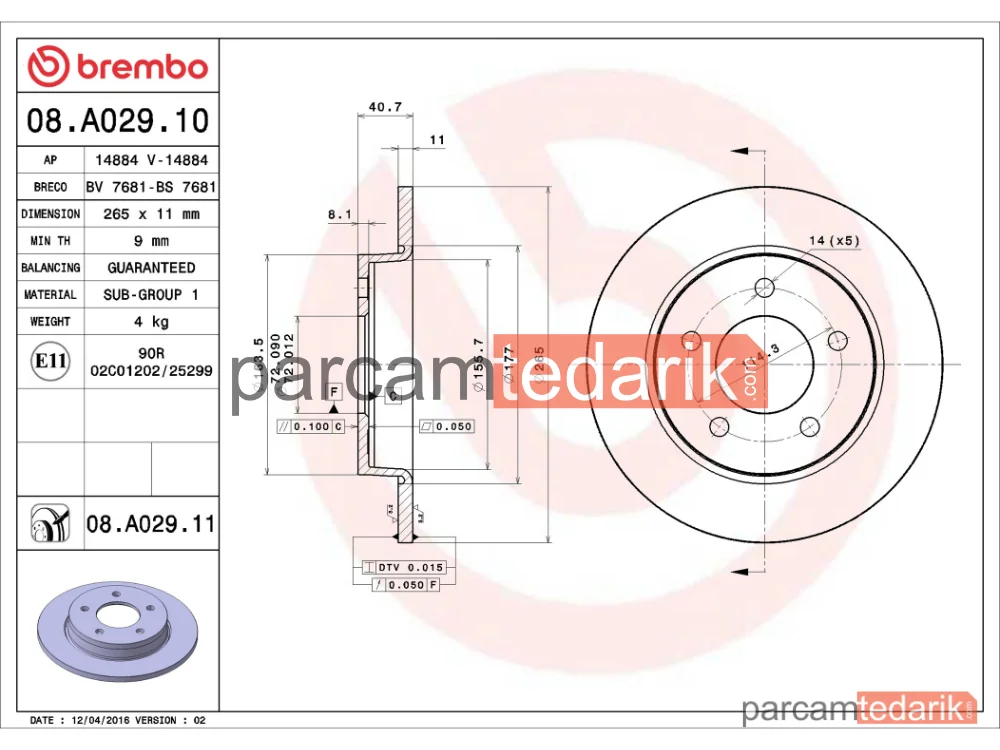BREMBO 08A02910 | Fren Diski (Arka, Düz) — Mazda 3