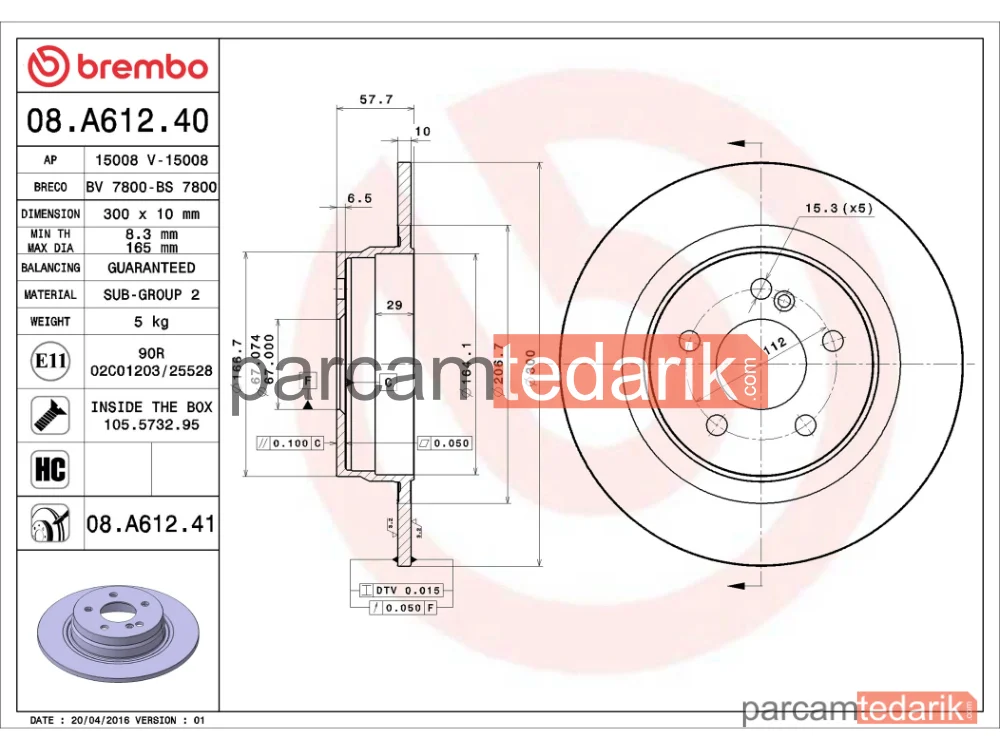 BREMBO 08A61241 | Fren Diski (Arka) — Mercedes-Benz C-Serisi T-Model, Mercedes-Benz C-Serisi