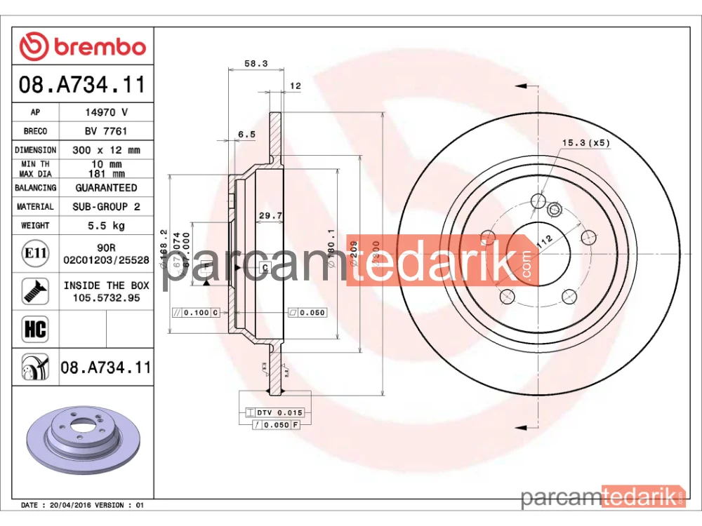 BREMBO 08A73411 | Fren Diski (Arka) — Mercedes-Benz S-Serisi, Mercedes-Benz SL