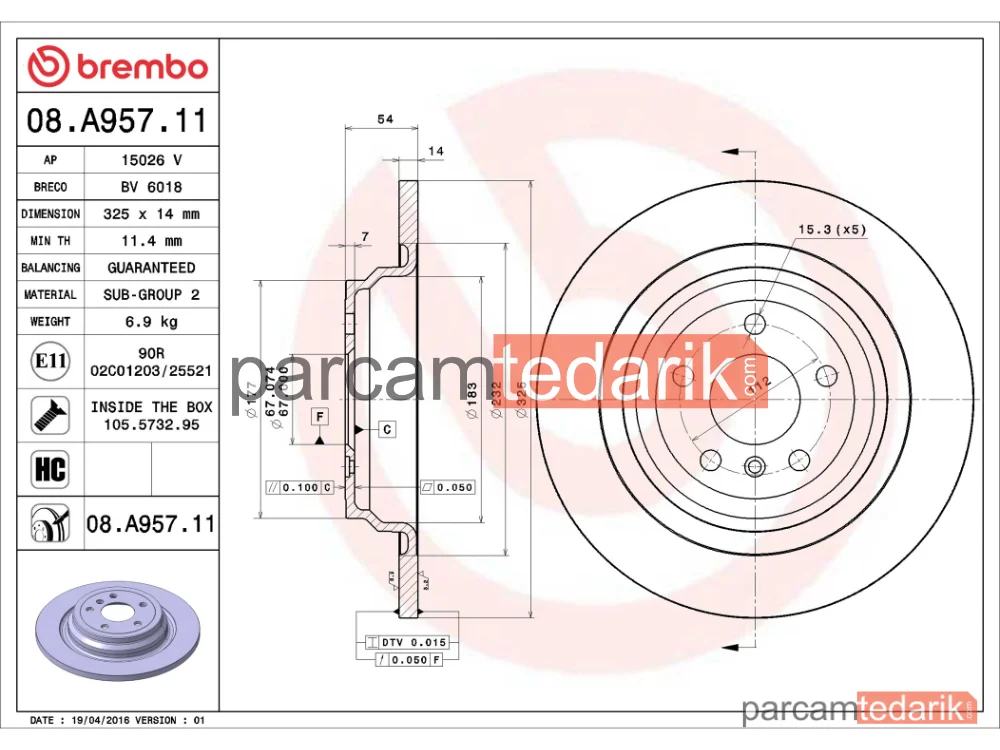 BREMBO 08A95711 | Fren Diski (Arka) — Mercedes-Benz Gle, Mercedes-Benz M-Serisi, Mercedes-Benz Gle Coupe