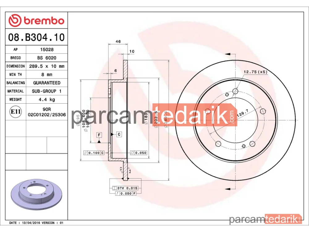 BREMBO 08B30410 | Fren Diski (Ön, Düz) — Suzuki Jimny Suv, Suzuki Jimny Açık Arazi Aracı