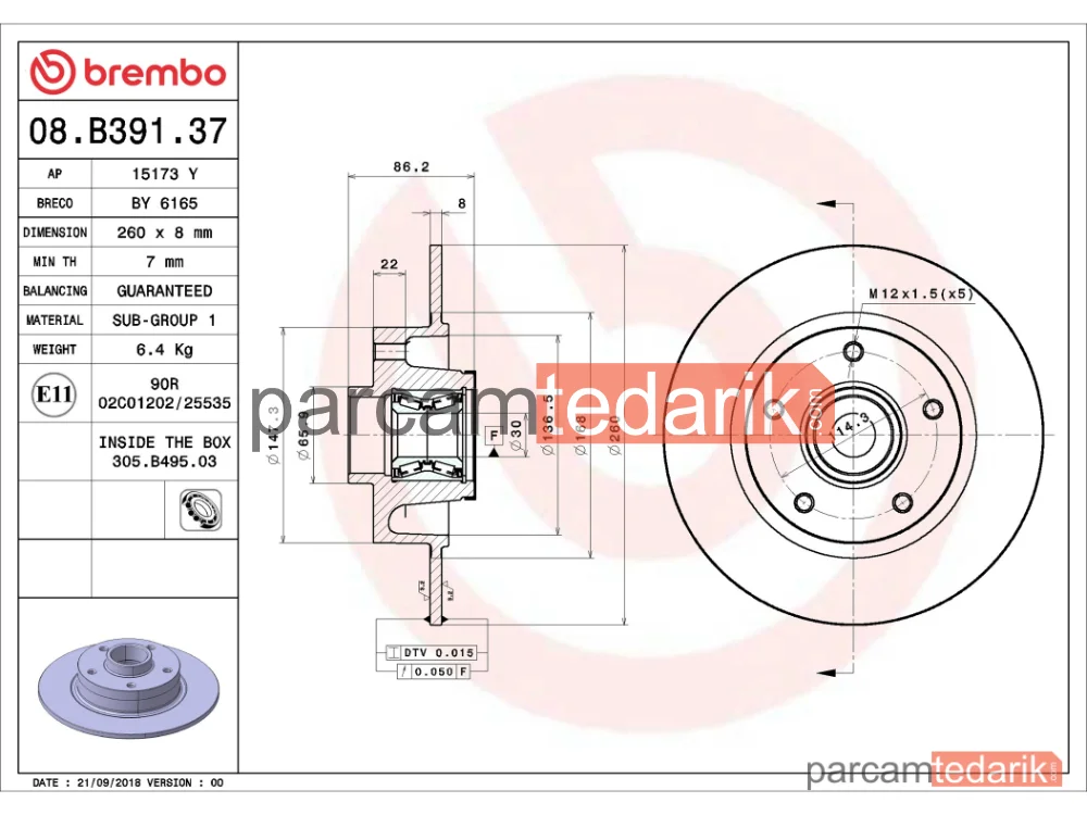 BREMBO 08B39137 | Fren Diski (Arka) — Renault Megane IV Grandtour, Renault Megane IV