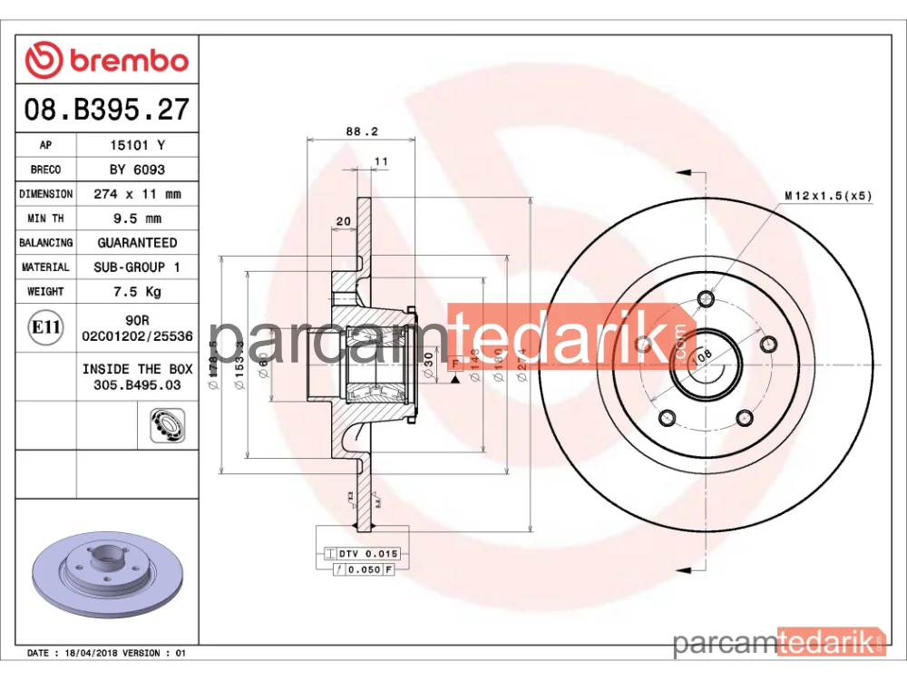 BREMBO 08B39527 | Fren Diski (Arka) — Renault Kangoo Express, Renault Kangoo / Grand Kangoo II